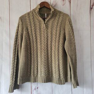 Leo & Nicole Women’s L 100% Cotton Chunky Cable Knit Quarter Zip Pullover